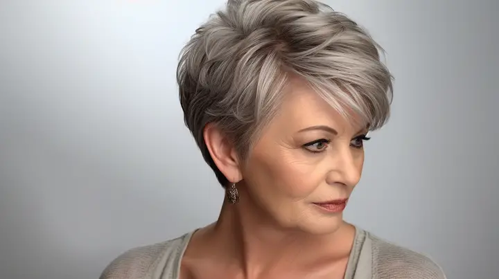 Feathered Bangs on a Pixie Hair for Women Over 50