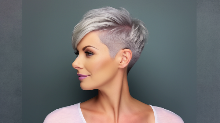 Gray Short Haircut with Shaved Sides