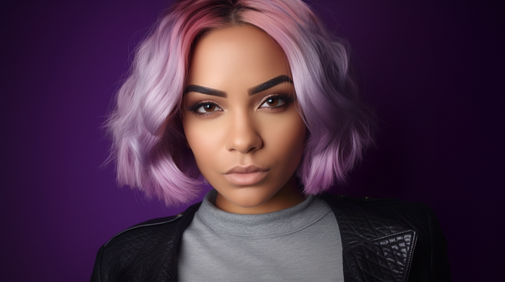 Middle-Parted Purple Bob Haircut