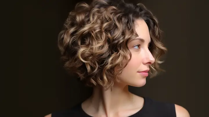 Short Bob Hair with Curls and Babylights