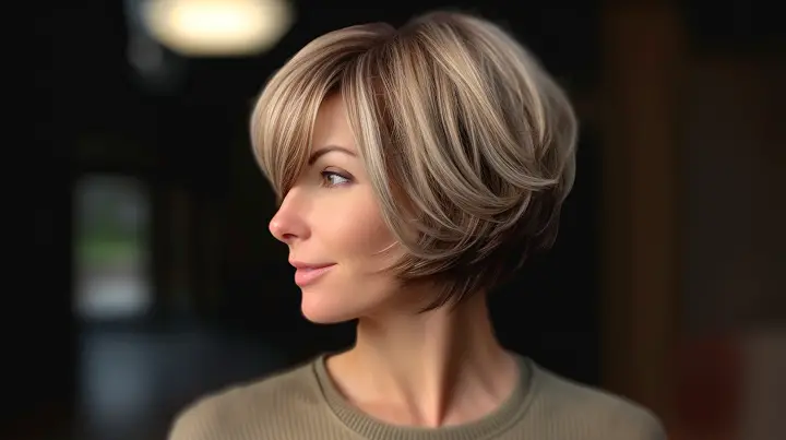 Short Layered Bob Hair with Feathered Bangs