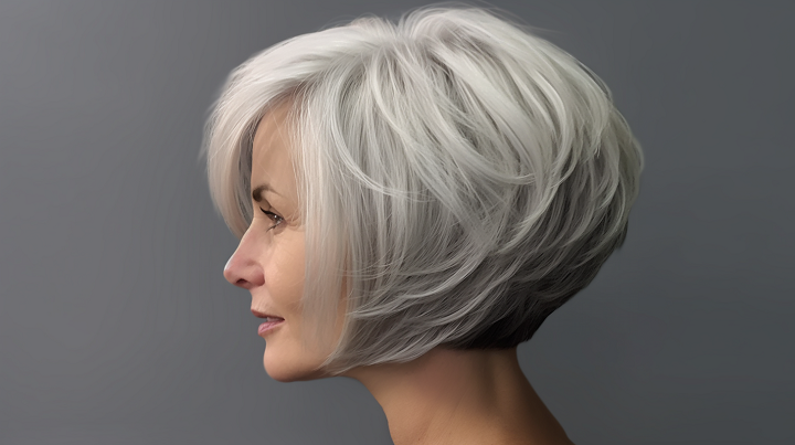 Short Layered Gray Bob Hair for Older Women