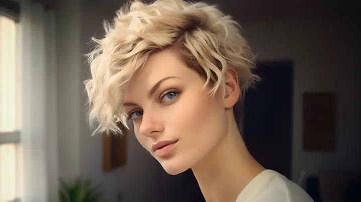 Short Messy Curly Blonde Pixie Bob Hair