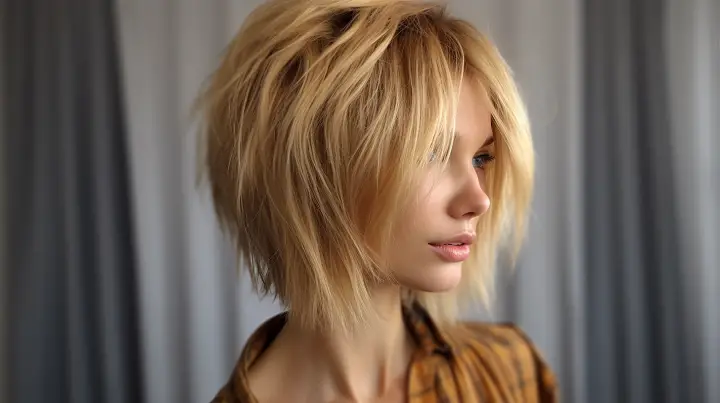 Short Razored Honey-Blonde Shaggy Bob Hairstyle