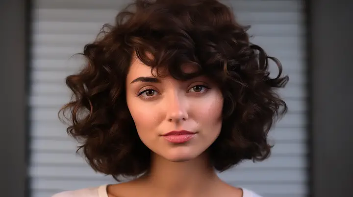 Short Shaggy Curly Brunette Bob Hair