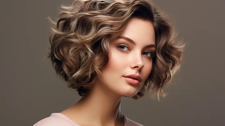 Short Side-Parted Curly Bob Haircut