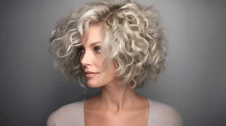 Soft Curly Blonde and Gray Bob Hair