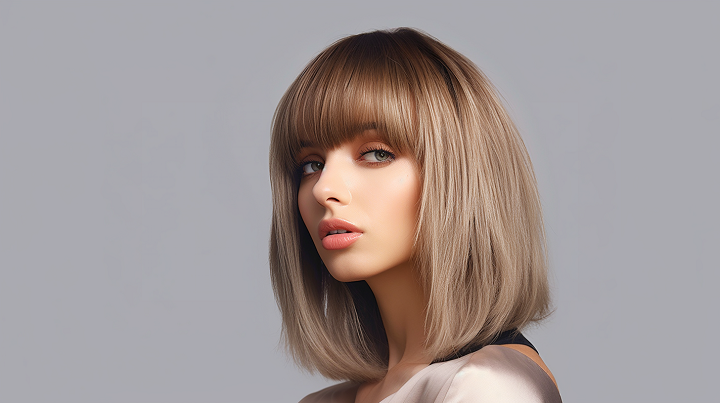 Textured Long Bob Hair with French Bangs