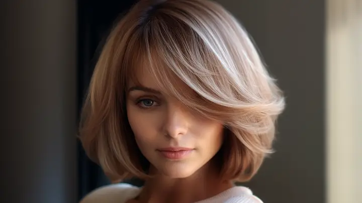 Voluminous Bob Hair with Feathered Fringe