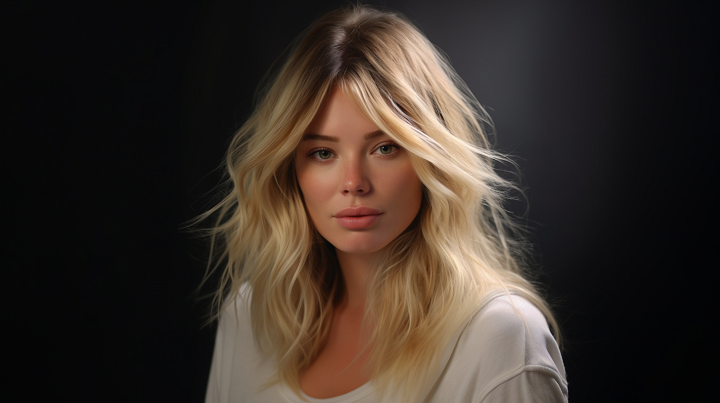Wavy Blonde Haircut with Middle-Parted Bangs