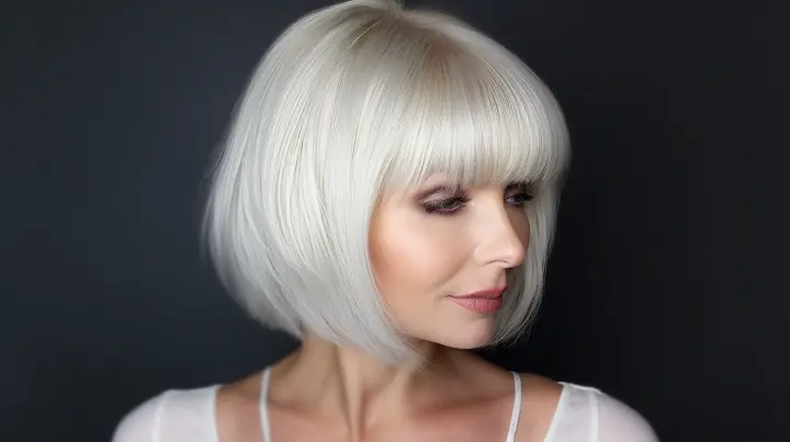 White Layered Bob Hair with Bangs