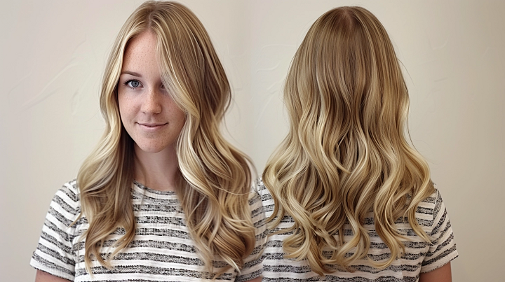 Blonde Wavy Centre-Parted U-Cut Haircut