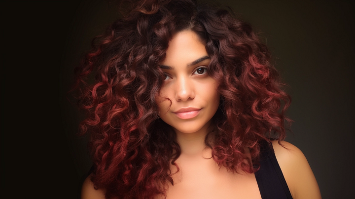 Chocolate Brown Curls Hair with Red Highlights