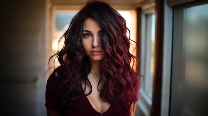 Deep Burgundy Wavy Locks Haircut