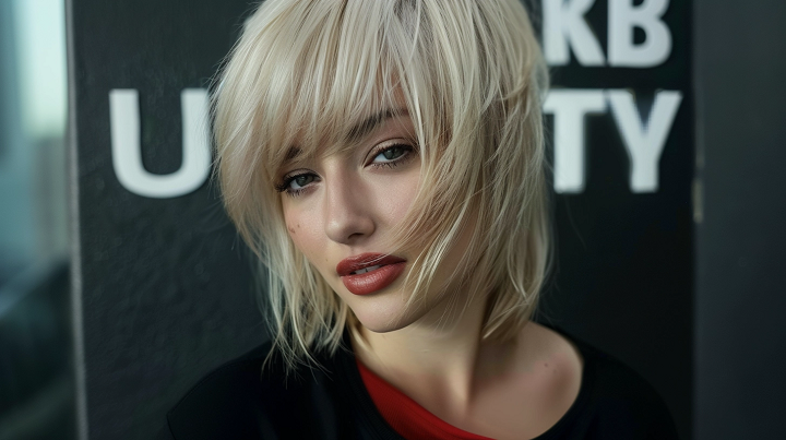 Layered Platinum U-Cut Haircut With Side Bang