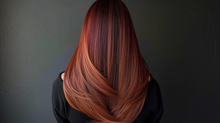 Long V-Cut Straight Hairstyle Spicy Dark Copper Ombre