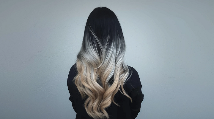 Long V Shaped Black to Blonde Ombre Haircut