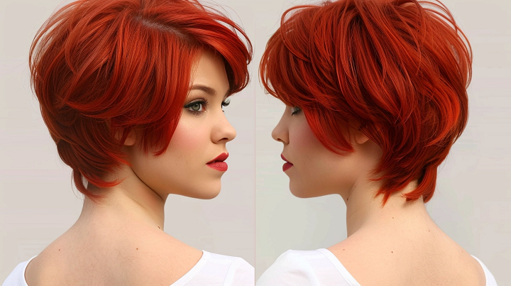 Short Red U-Cut With Side Bang Hair