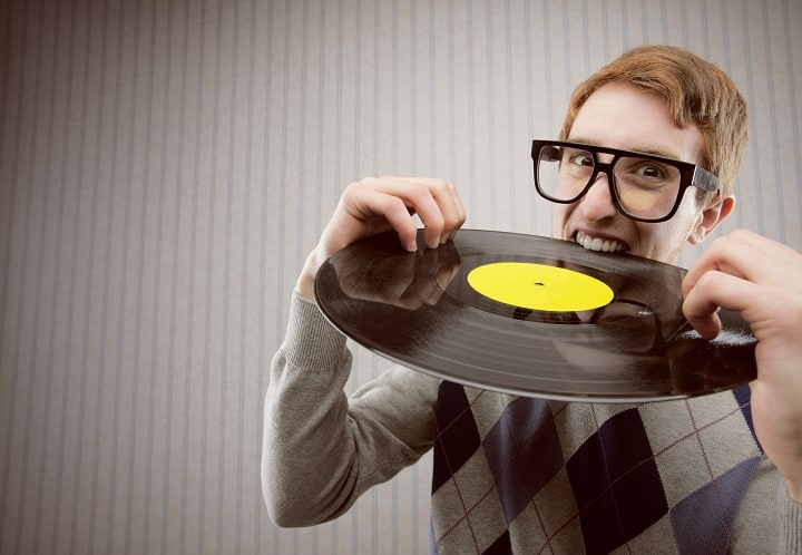 Man Biting a Vinyl Record