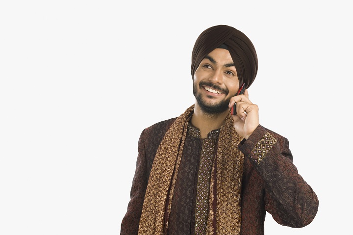Sikh Man Talking on a Mobile Phone