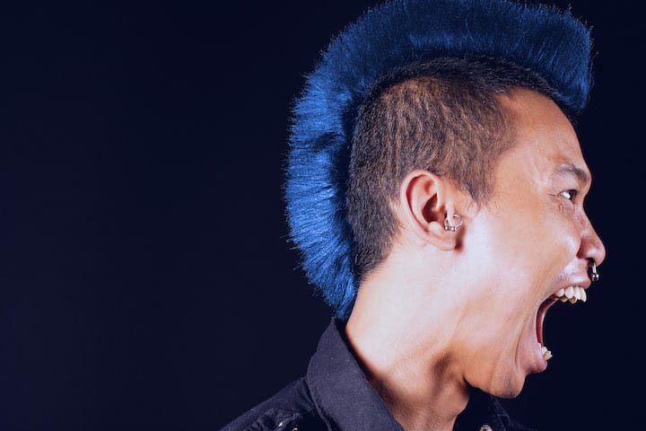 Blue Haired Asian Man Wearing Mohawk