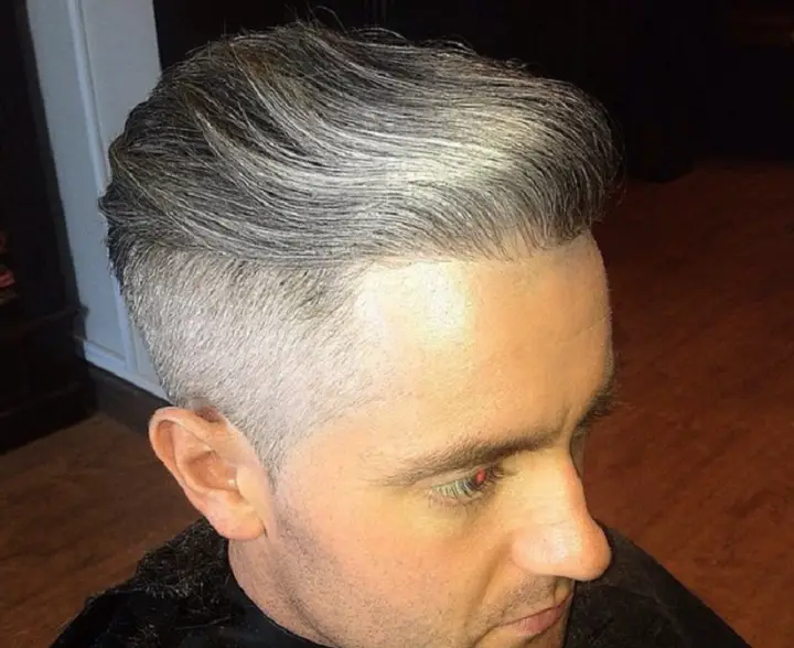 Blonde Half Pompadour with Grey Undercut Sides