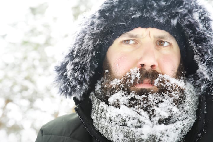 Man With Frozen Icy Beard Feeling Cold
