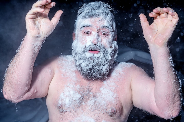 Freezing Man With Icy Beard and Hair