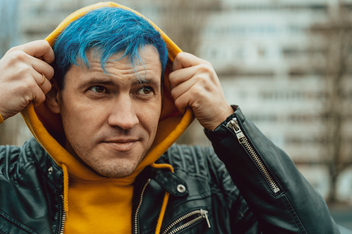 Man With a Blue Hair Wearing a Hood