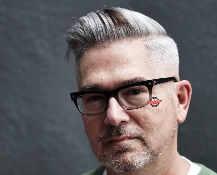 Silver Hair Fade And Pompadour