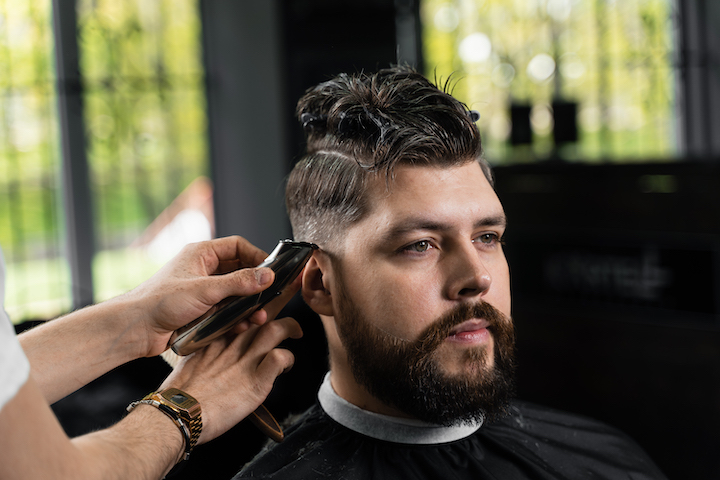 Trimming Temple Fade Haircut in a Barbershop