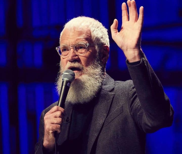 White Bearded Host David Letterman Talking in a Mic